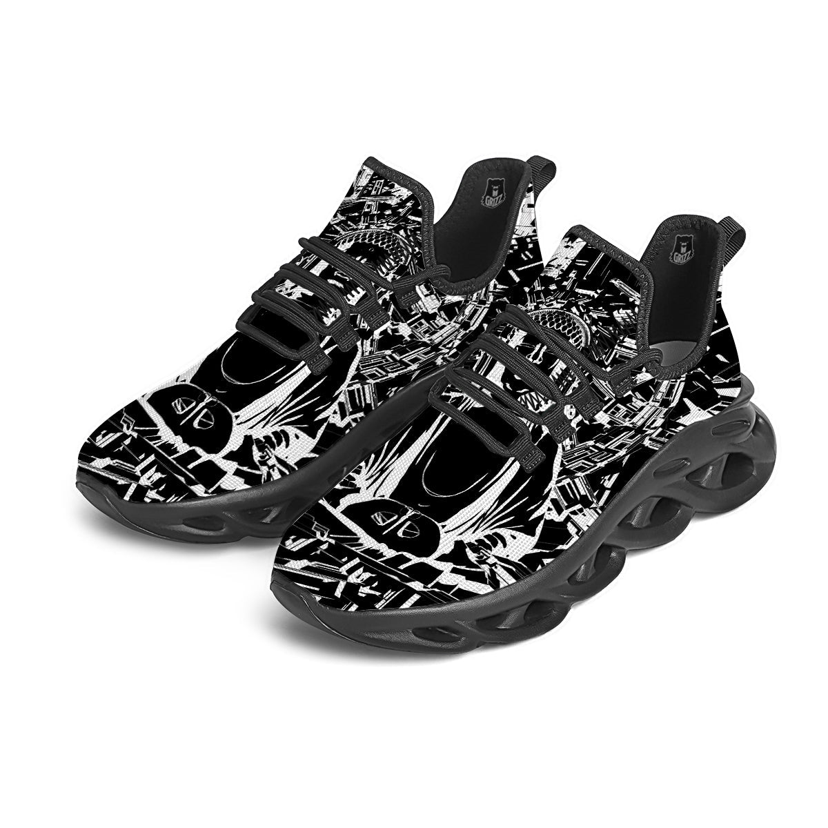 Technical Buddha Black And White Print Black Running Shoes-grizzshop