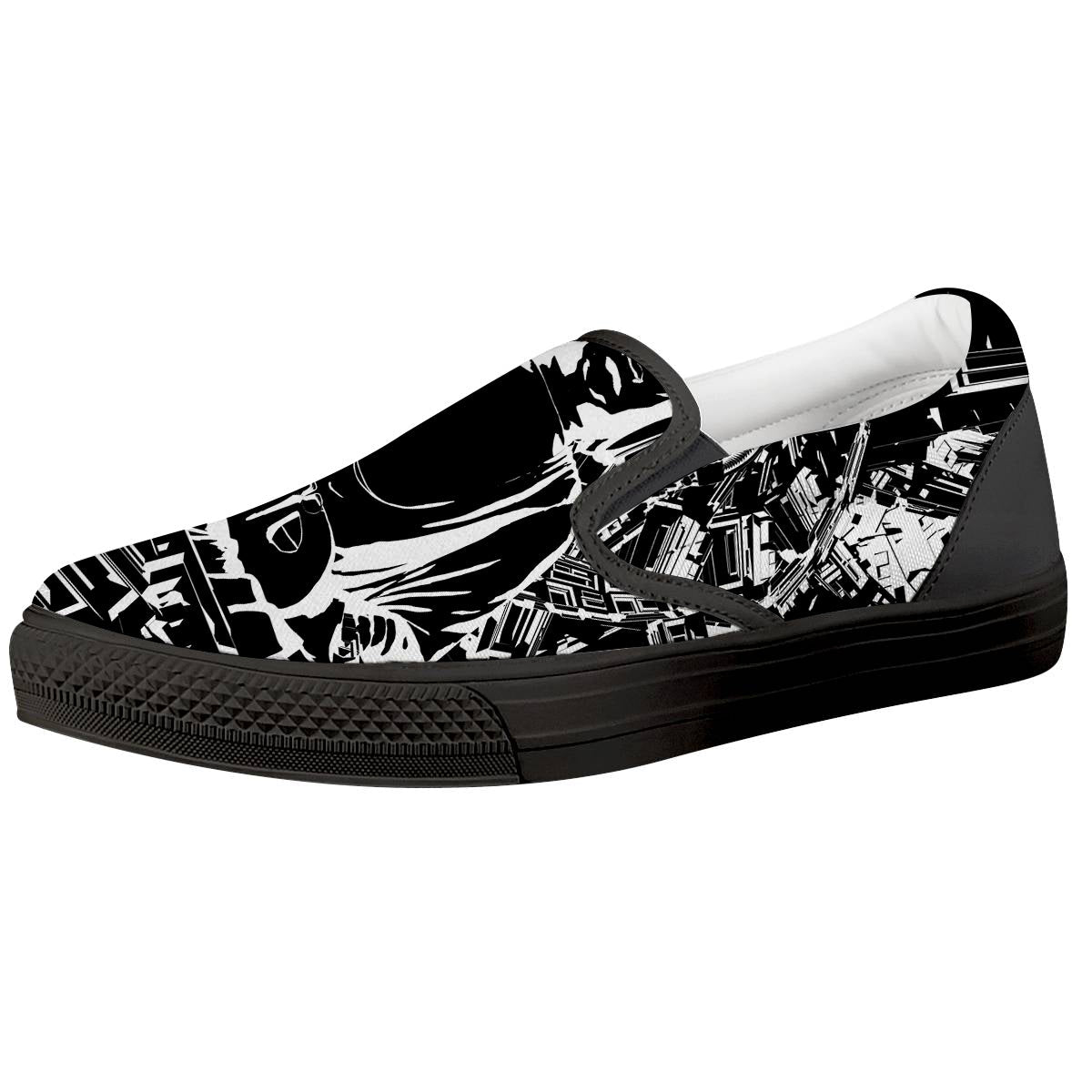 Technical Buddha Black And White Print Black Slip On Shoes-grizzshop