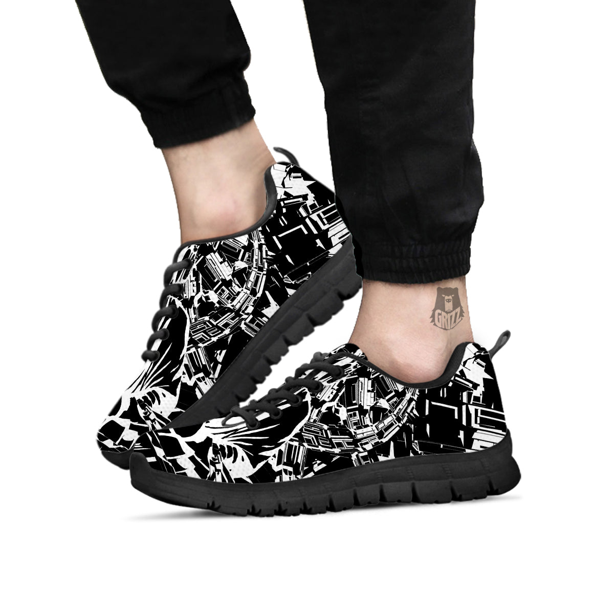 Technical Buddha Black And White Print Black Sneaker-grizzshop