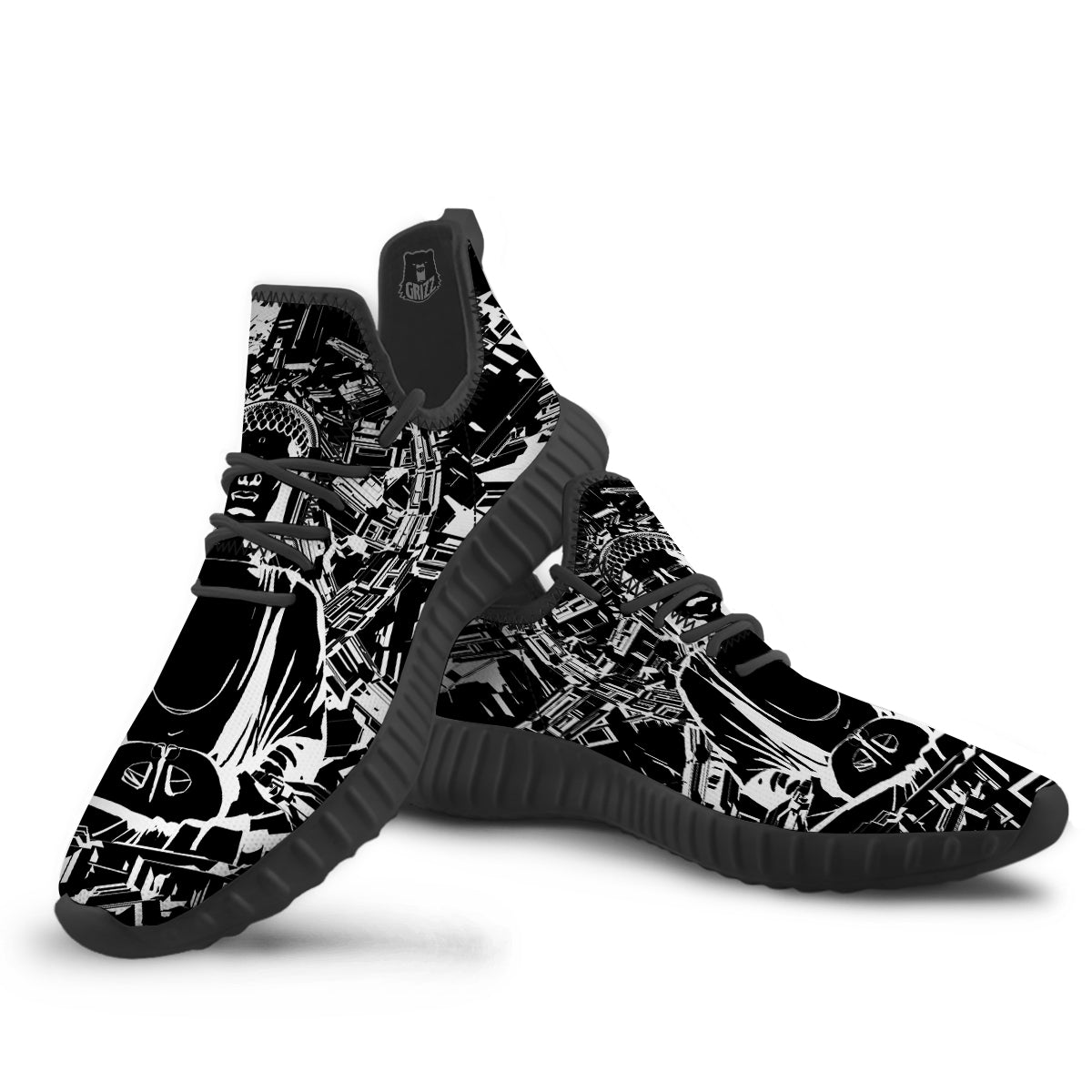 Technical Buddha Black And White Print Black Walking Shoes-grizzshop