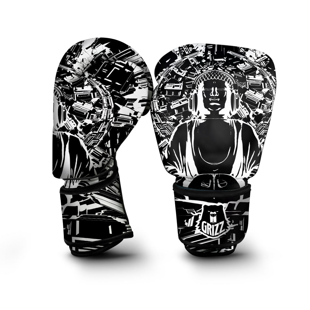 Technical Buddha Black And White Print Boxing Gloves-grizzshop