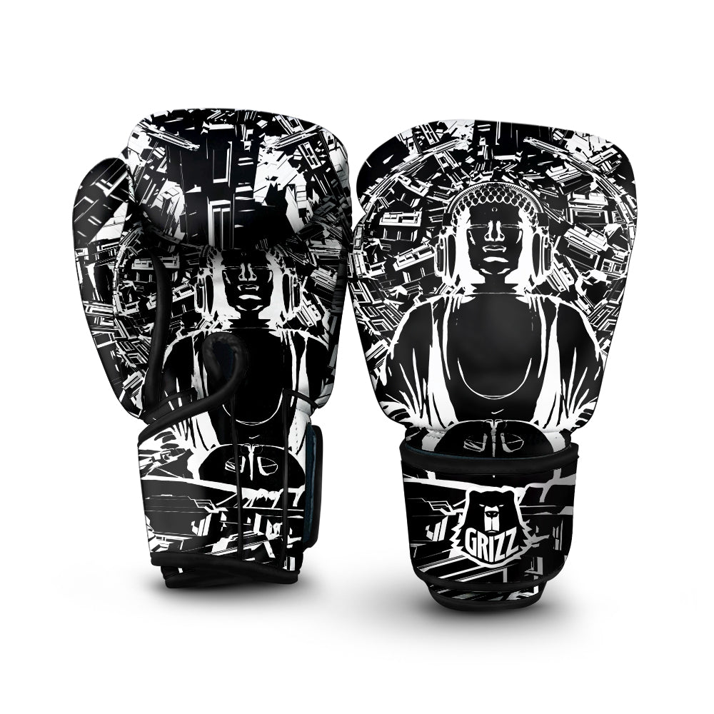 Technical Buddha Black And White Print Boxing Gloves-grizzshop