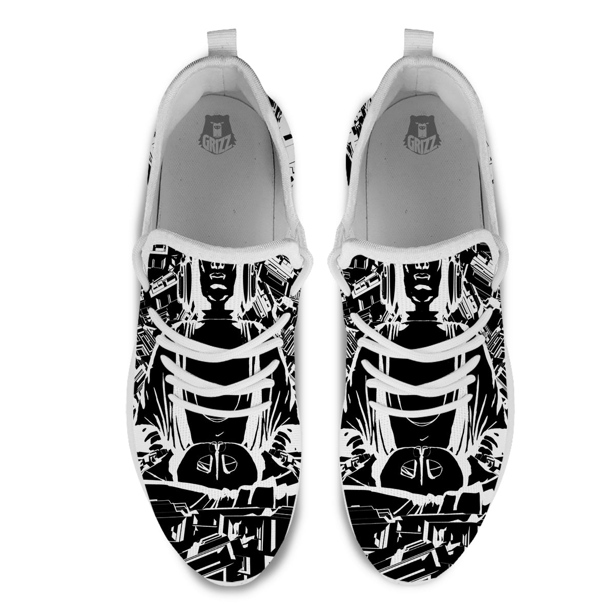 Technical Buddha Black And White Print White Athletic Shoes-grizzshop