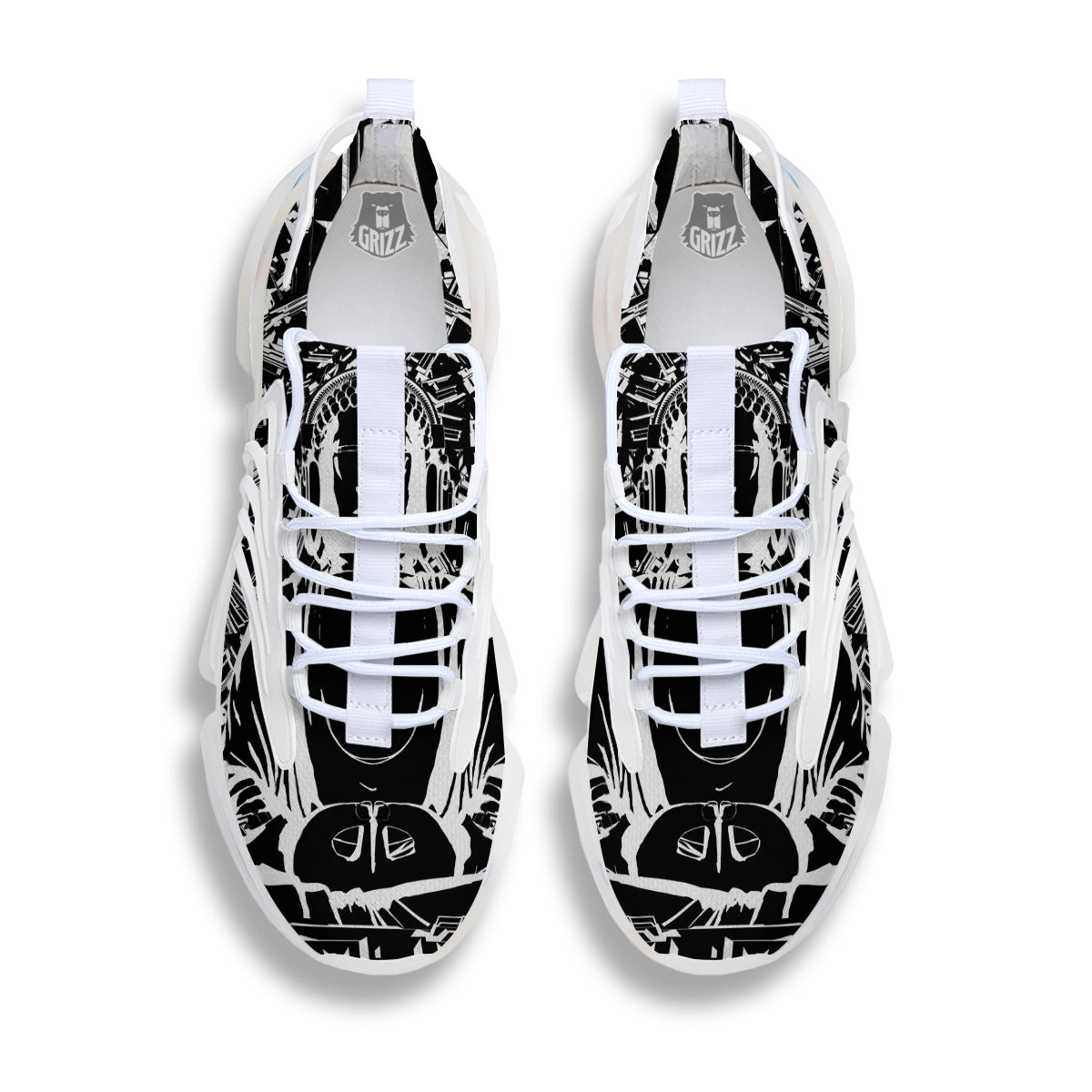 Technical Buddha Black And White Print White Gym Shoes-grizzshop