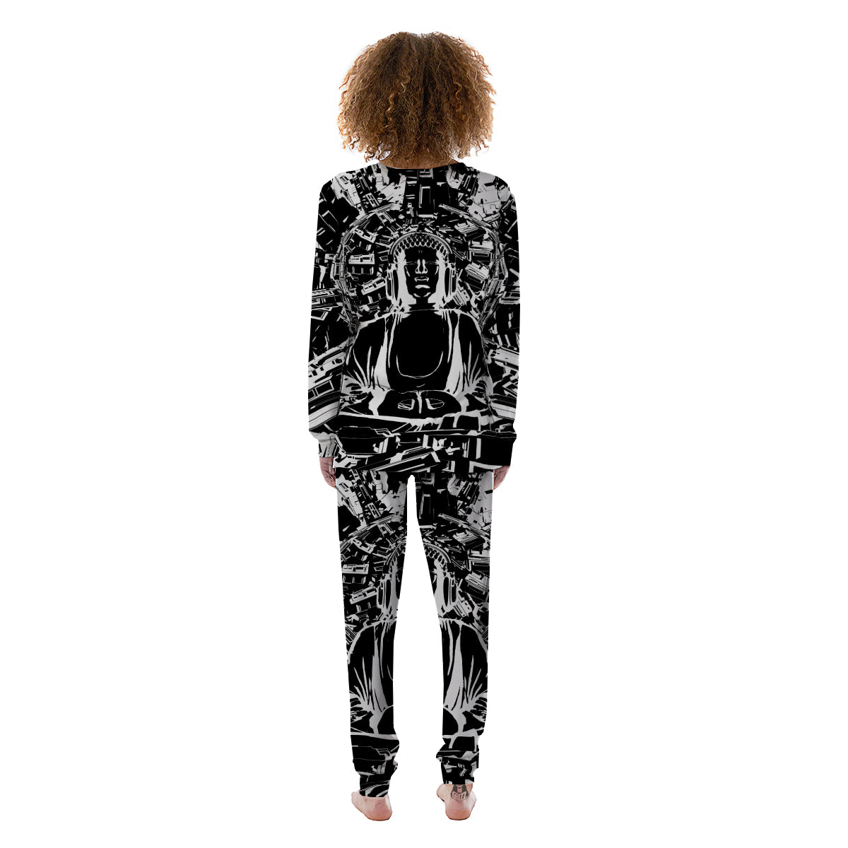 Technical Buddha Black And White Print Women's Pajamas-grizzshop