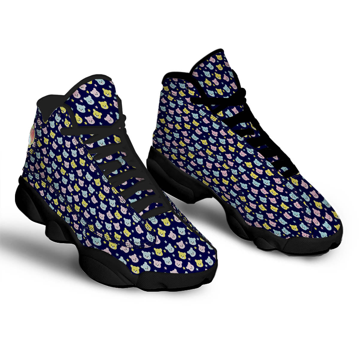 Teddy Bear Cartoon Print Pattern Black Basketball Shoes-grizzshop