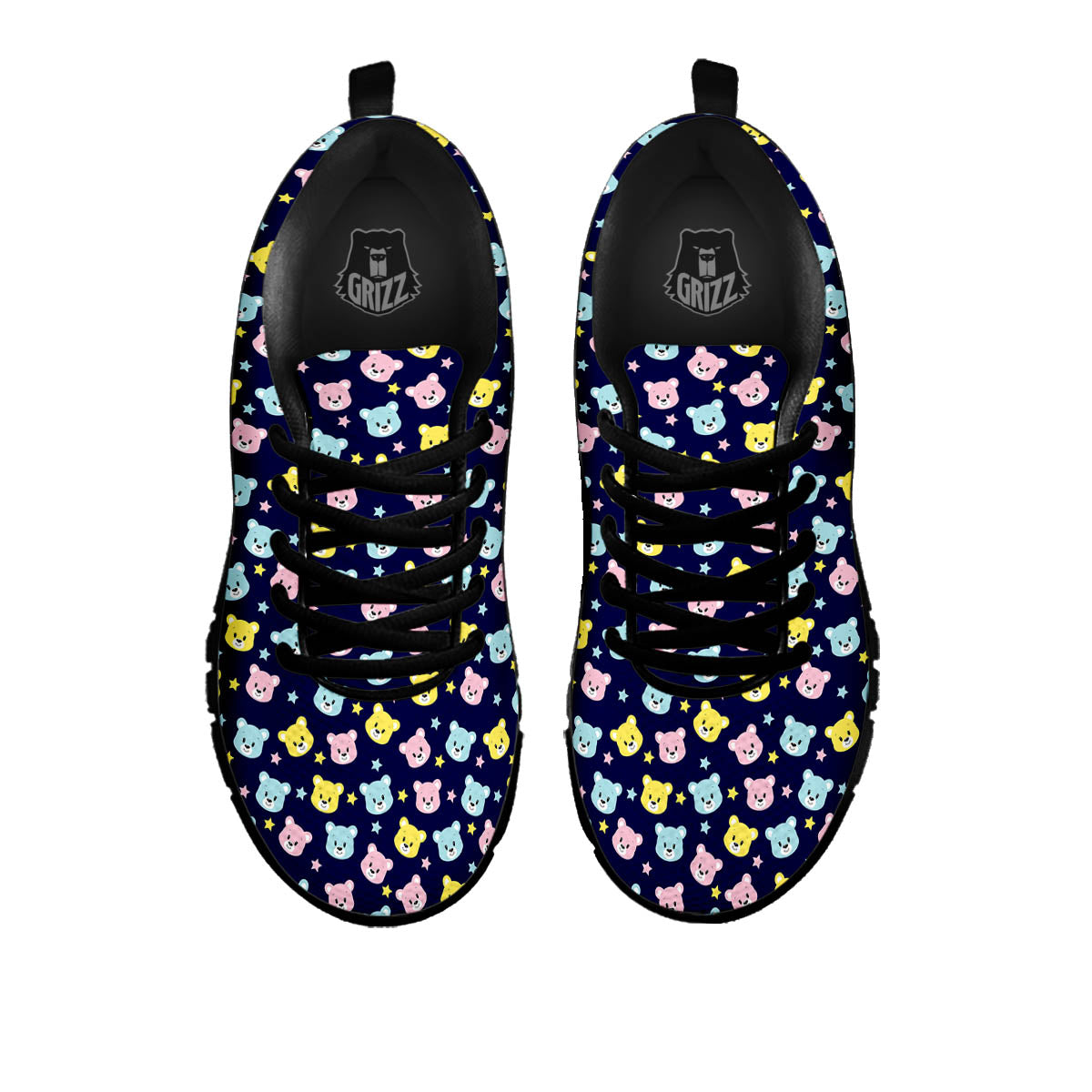 Teddy Bear Cartoon Print Pattern Black Sneaker-grizzshop