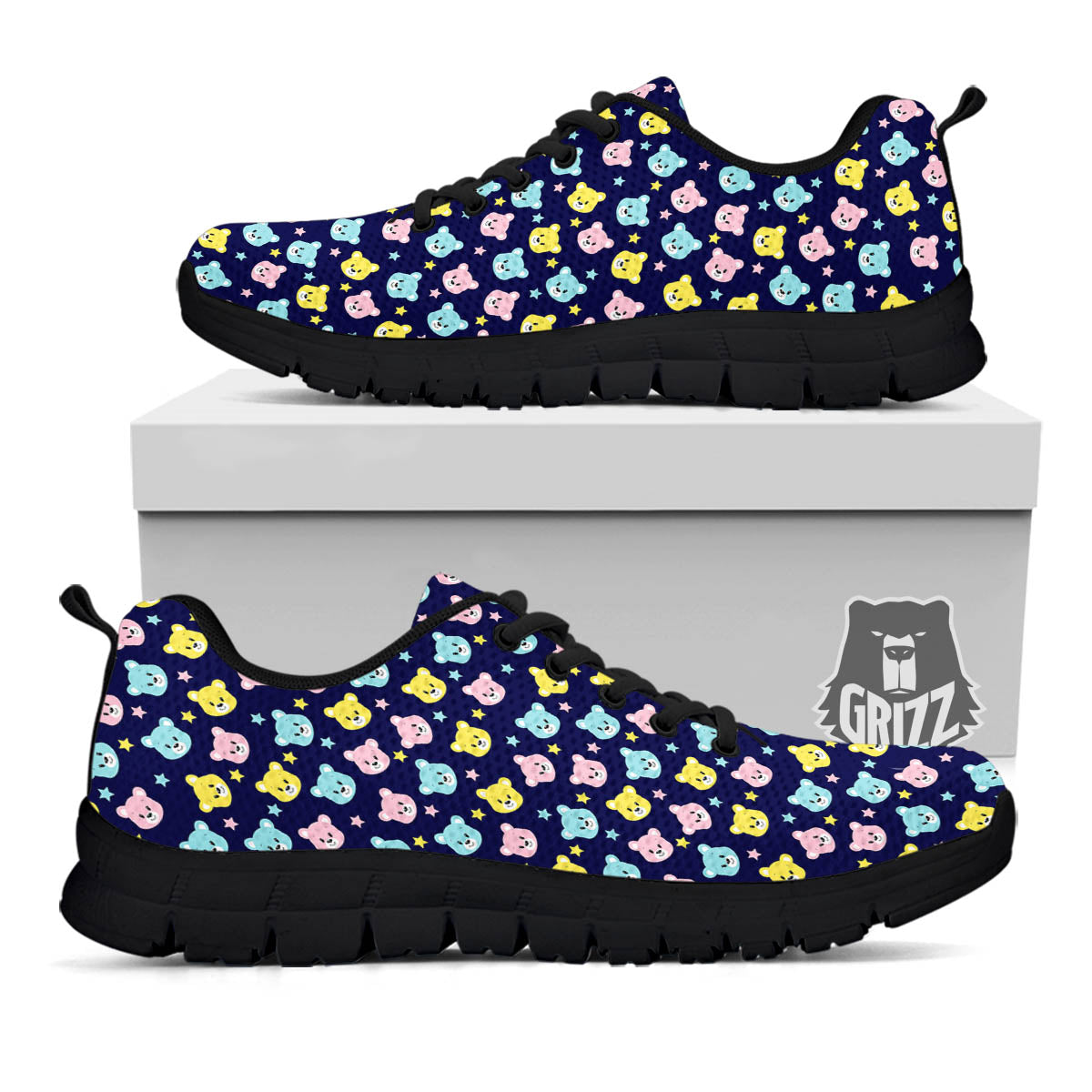 Teddy Bear Cartoon Print Pattern Black Sneaker-grizzshop