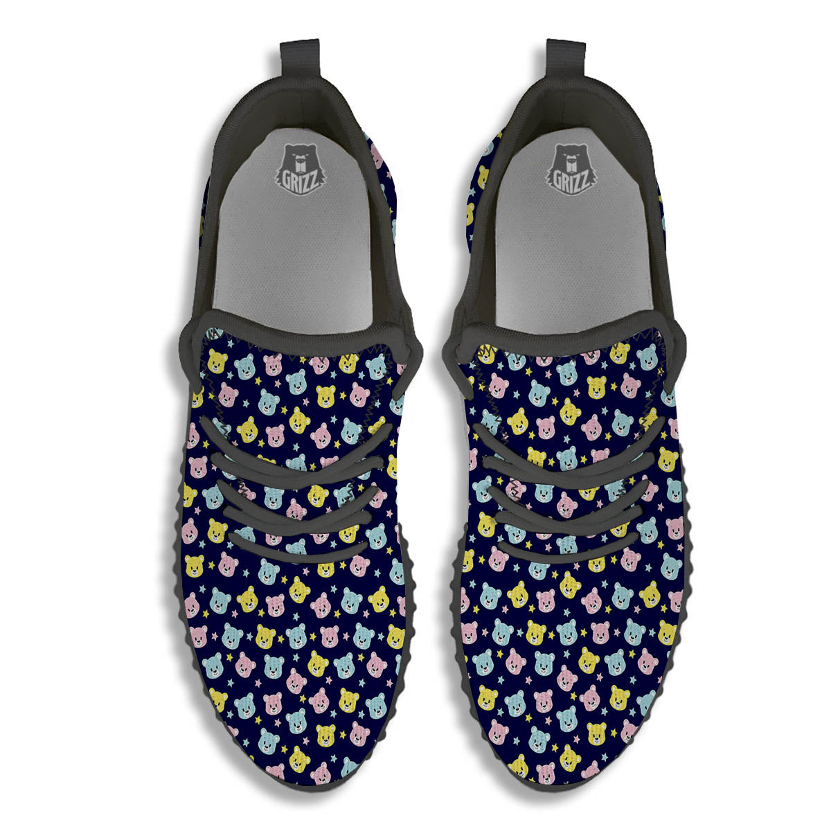Teddy Bear Cartoon Print Pattern Black Walking Shoes-grizzshop