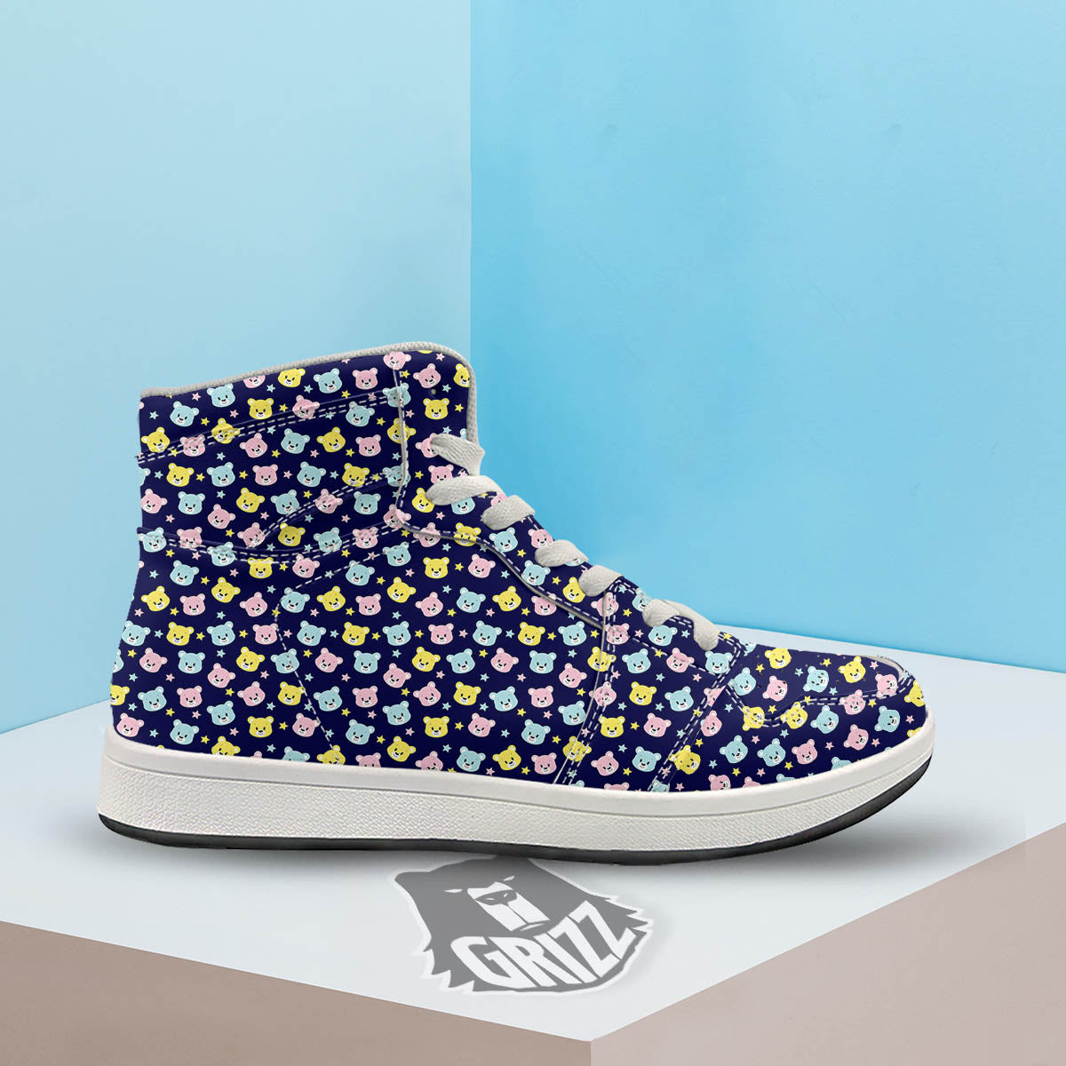 Teddy Bear Cartoon Print Pattern High Top Sneakers-grizzshop