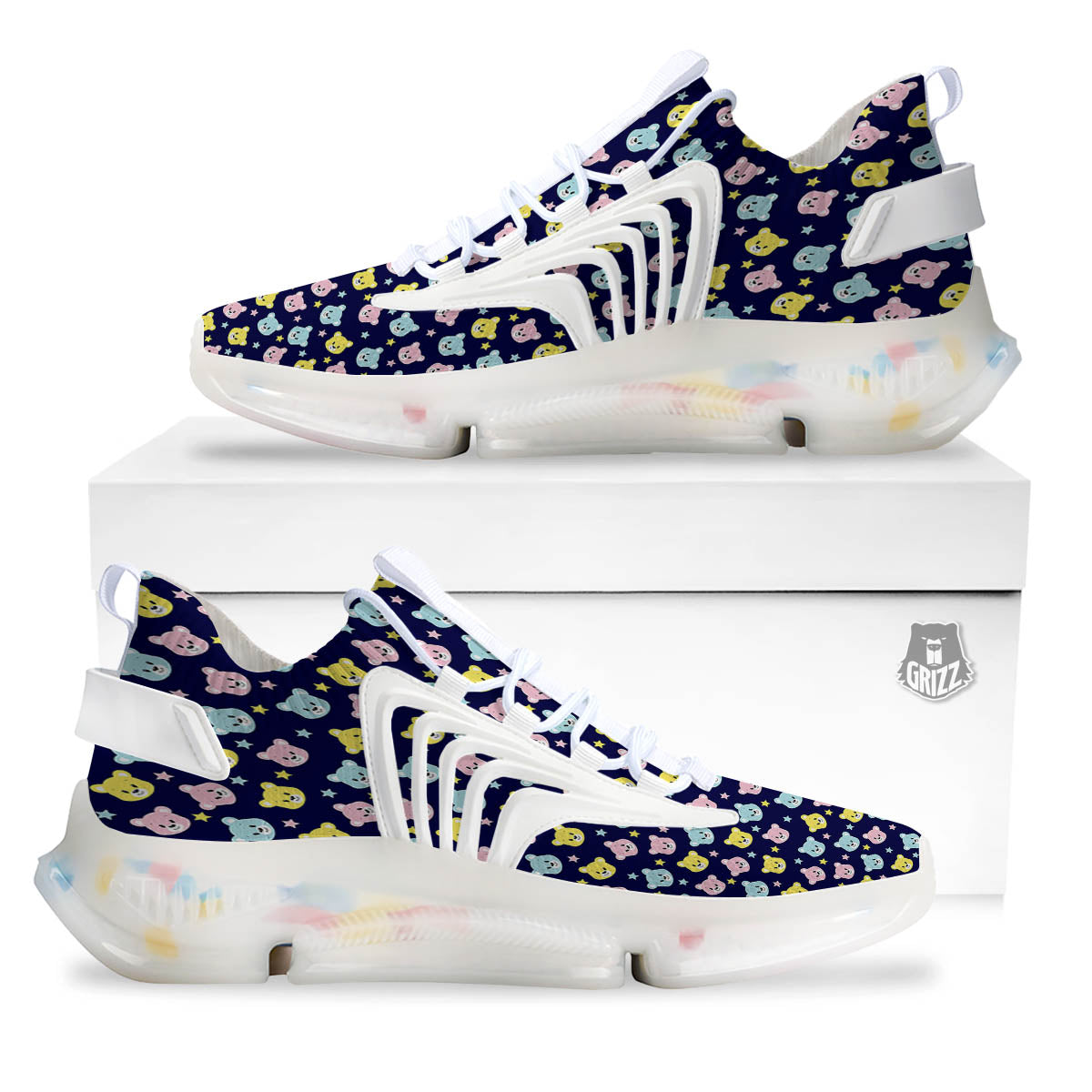 Teddy Bear Cartoon Print Pattern White Gym Shoes-grizzshop
