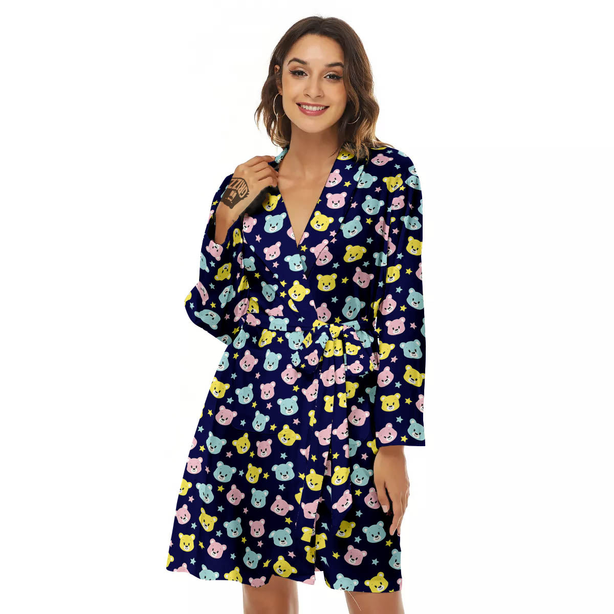 Teddy Bear Cartoon Print Pattern Women's Robe-grizzshop