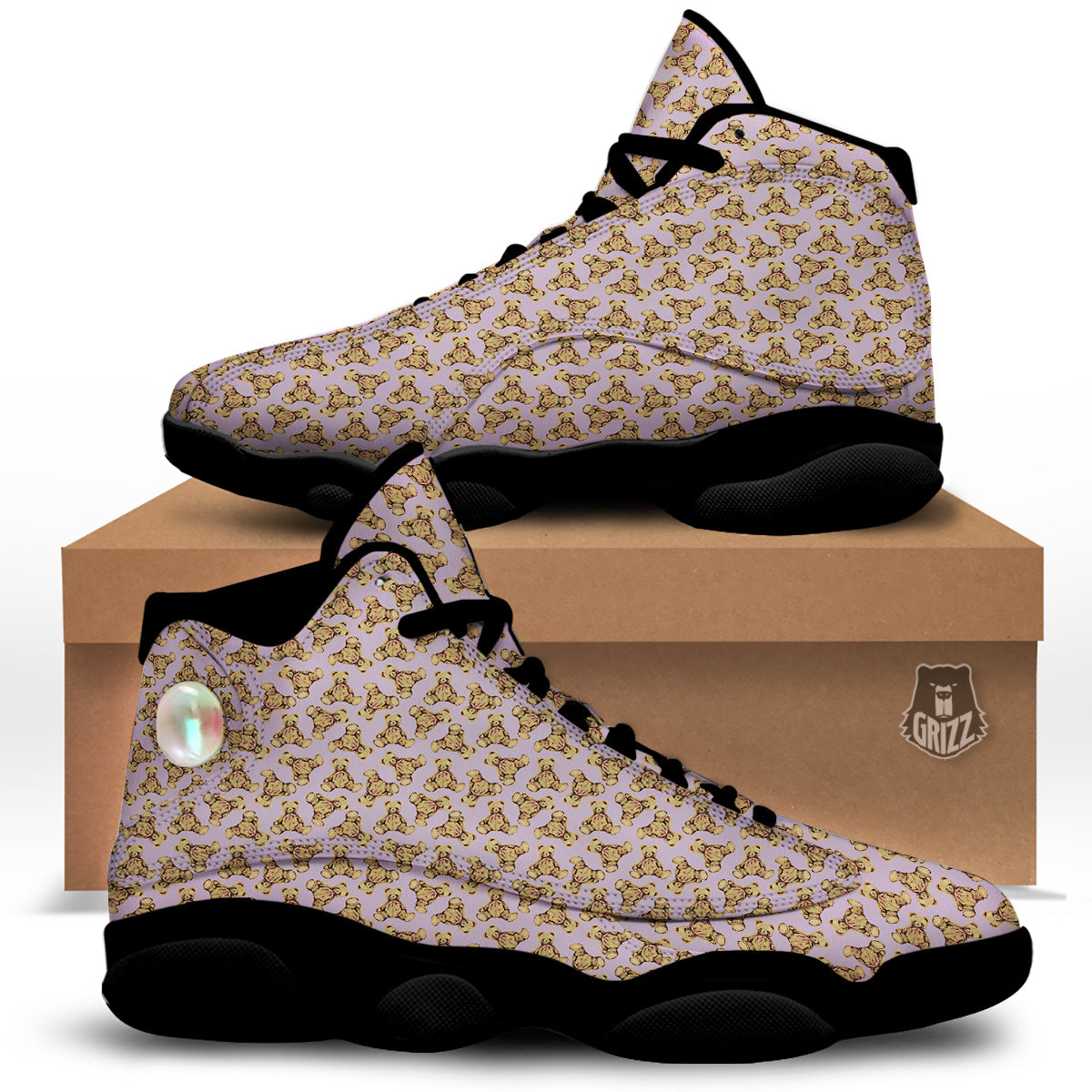 Teddy Bear Cute Print Pattern Black Basketball Shoes-grizzshop