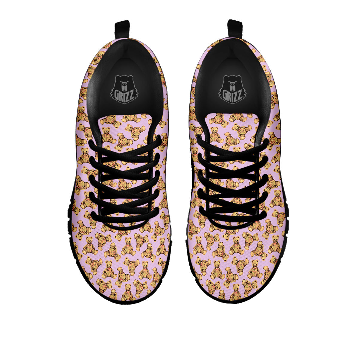 Teddy Bear Cute Print Pattern Black Sneaker-grizzshop