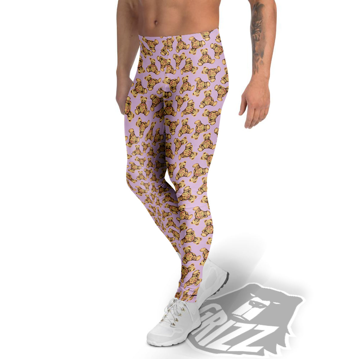 Teddy Bear Cute Print Pattern Men's Leggings-grizzshop