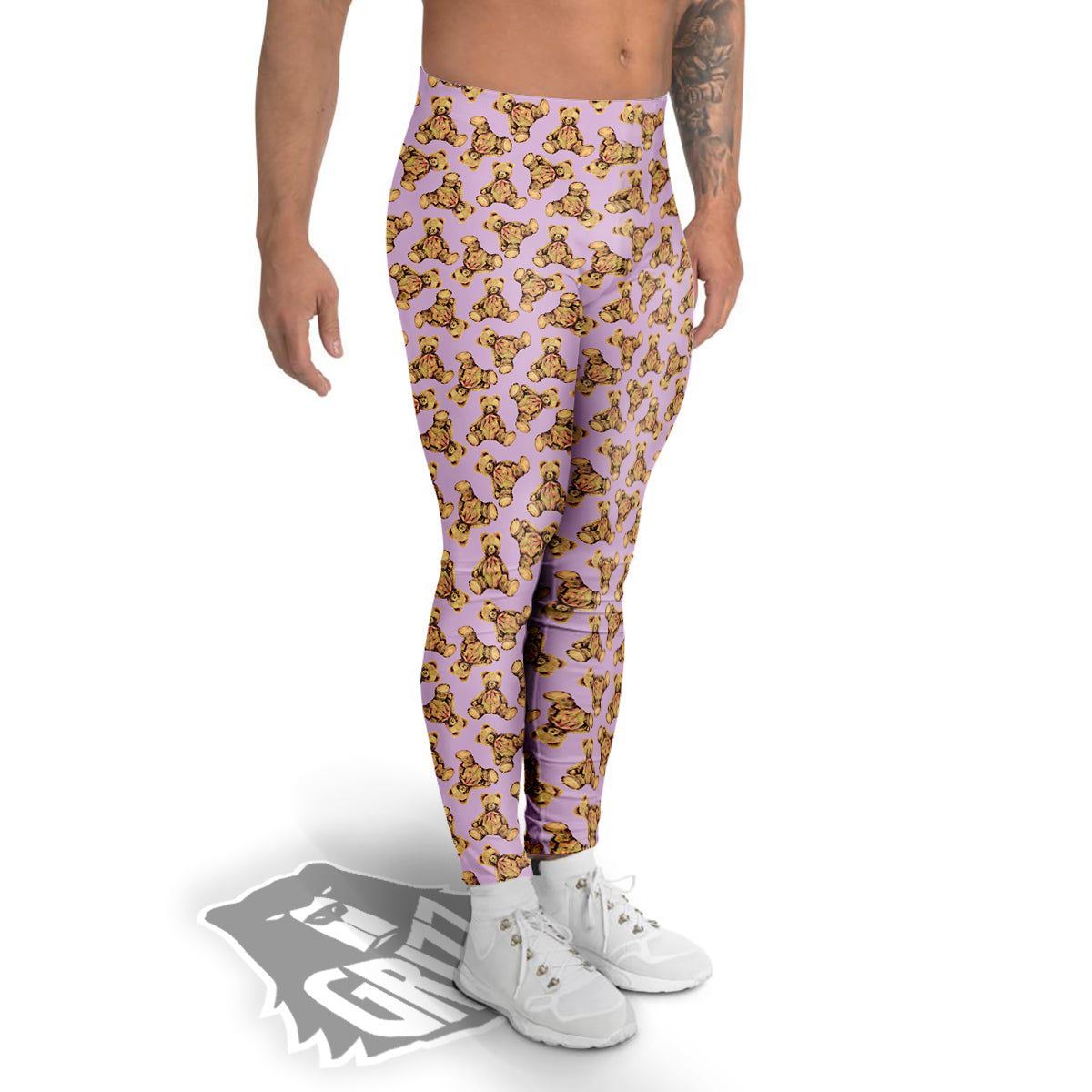 Teddy Bear Cute Print Pattern Men's Leggings-grizzshop
