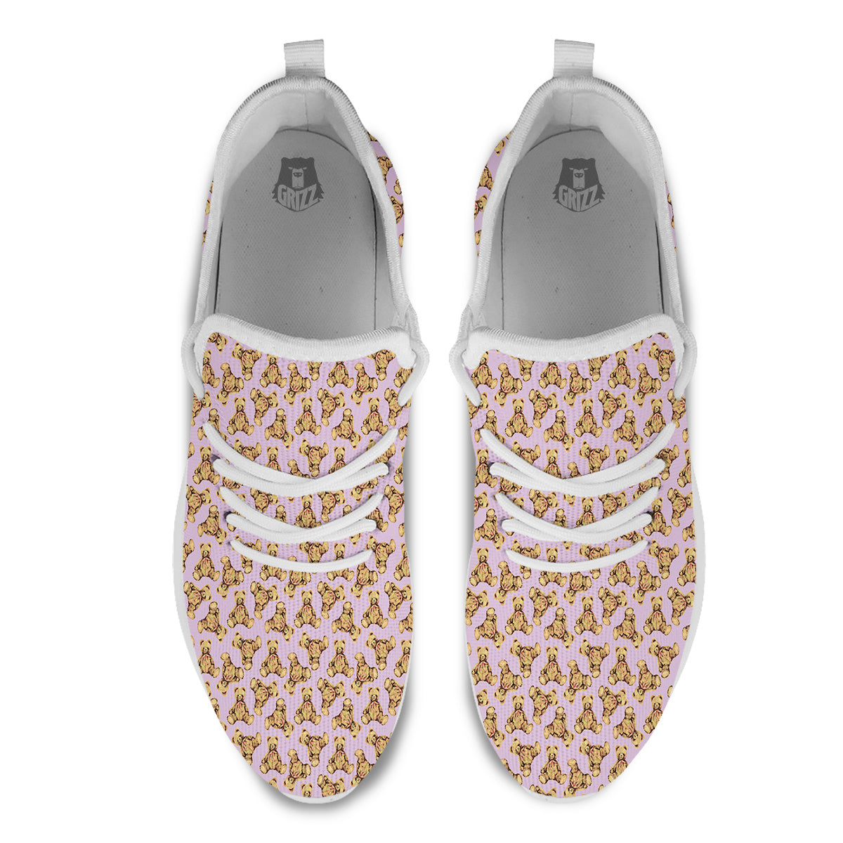 Teddy Bear Cute Print Pattern White Athletic Shoes-grizzshop