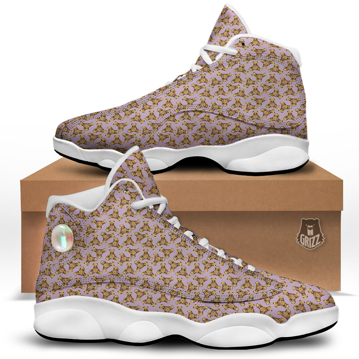 Teddy Bear Cute Print Pattern White Basketball Shoes-grizzshop