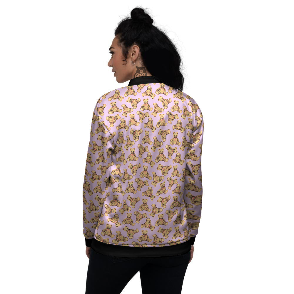 Teddy Bear Cute Print Pattern Women's Bomber Jacket-grizzshop