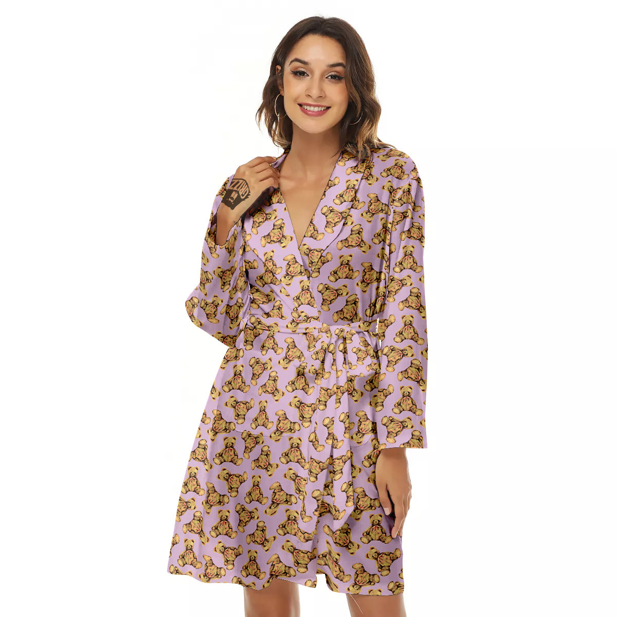 Teddy Bear Cute Print Pattern Women's Robe-grizzshop