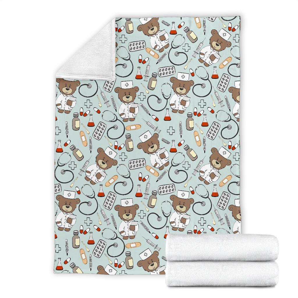 Teddy Bear Nurse Pattern Print Blanket-grizzshop