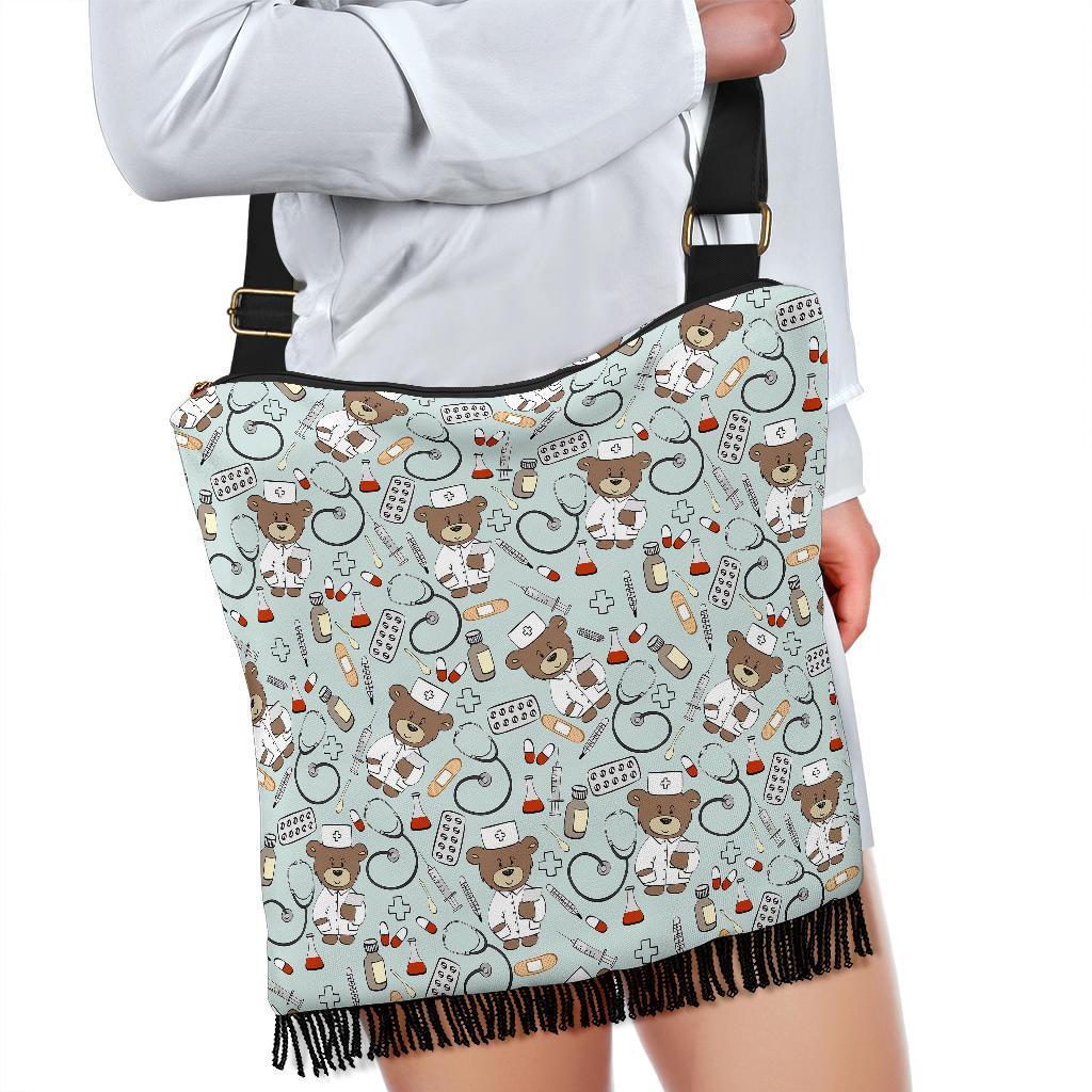 Teddy Bear Nurse Pattern Print Crossbody bags-grizzshop