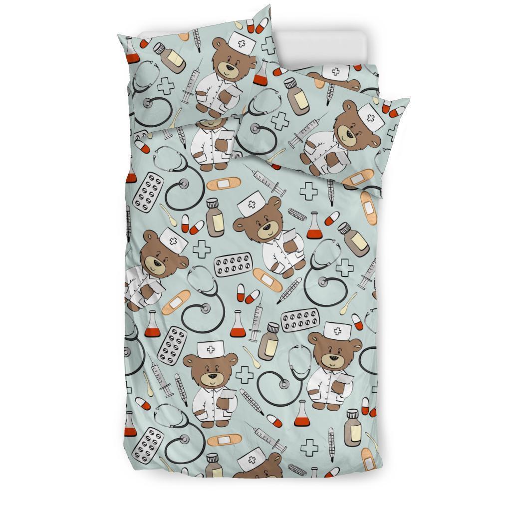 Teddy Bear Nurse Pattern Print Duvet Cover Bedding Set-grizzshop