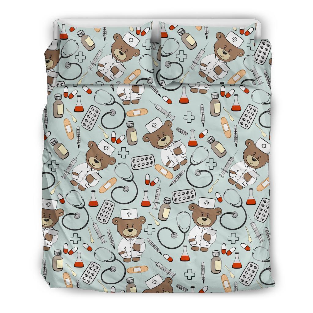 Teddy Bear Nurse Pattern Print Duvet Cover Bedding Set-grizzshop