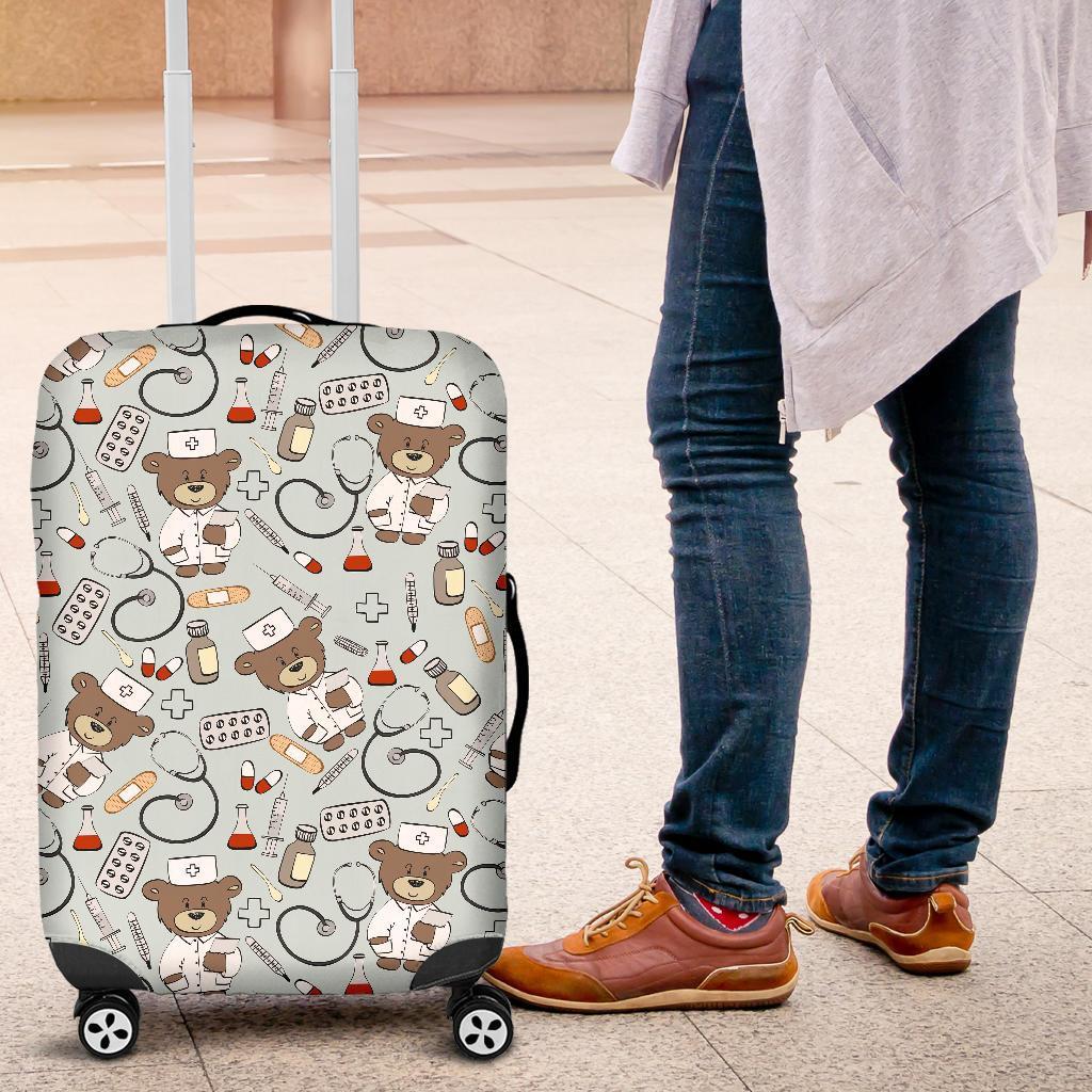 Teddy Bear Nurse Pattern Print Luggage Cover Protector-grizzshop