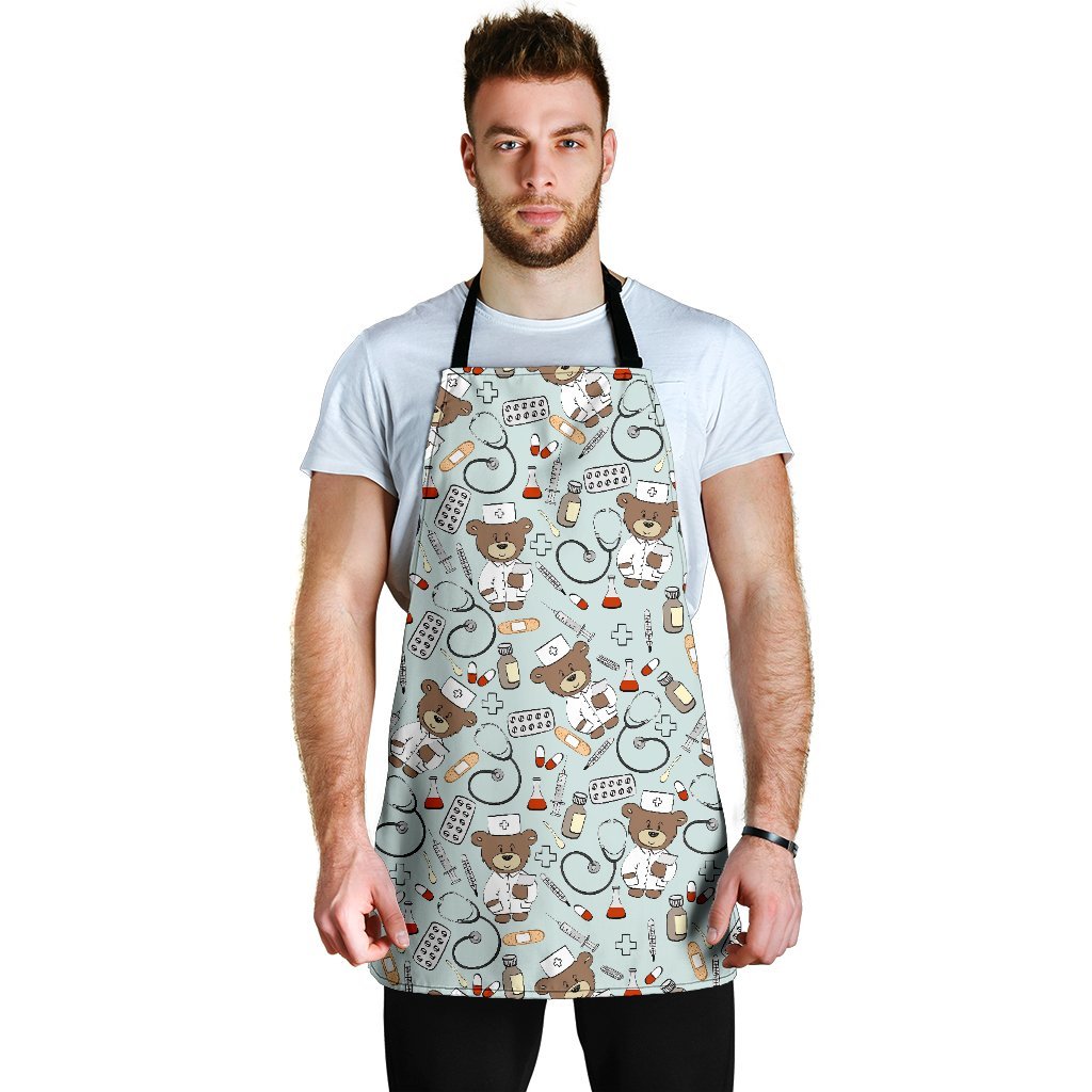 Teddy Bear Nurse Pattern Print Men's Apron-grizzshop