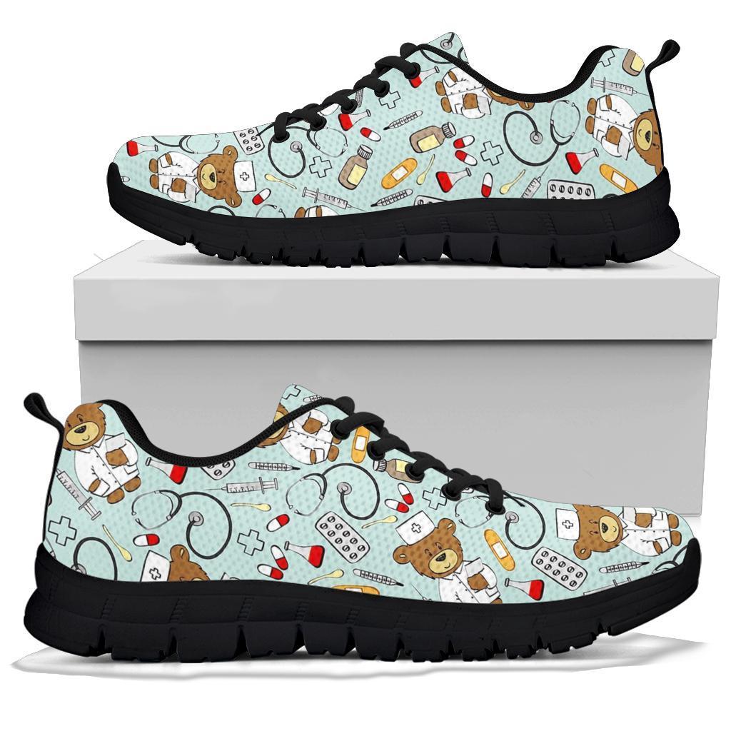 Teddy Bear Nurse Pattern Print Sneaker Shoes For Men Women-grizzshop