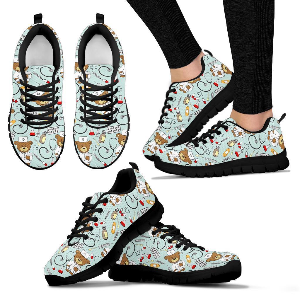 Teddy Bear Nurse Pattern Print Sneaker Shoes For Men Women-grizzshop