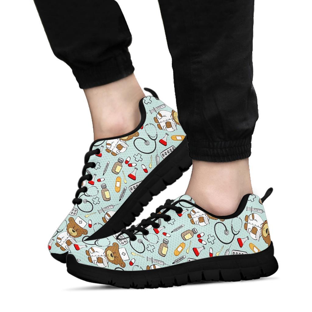 Teddy Bear Nurse Pattern Print Sneaker Shoes For Men Women-grizzshop