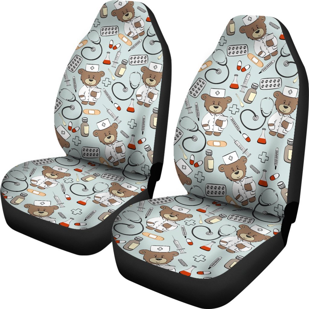 Teddy Bear Nurse Pattern Print Universal Fit Car Seat Covers-grizzshop