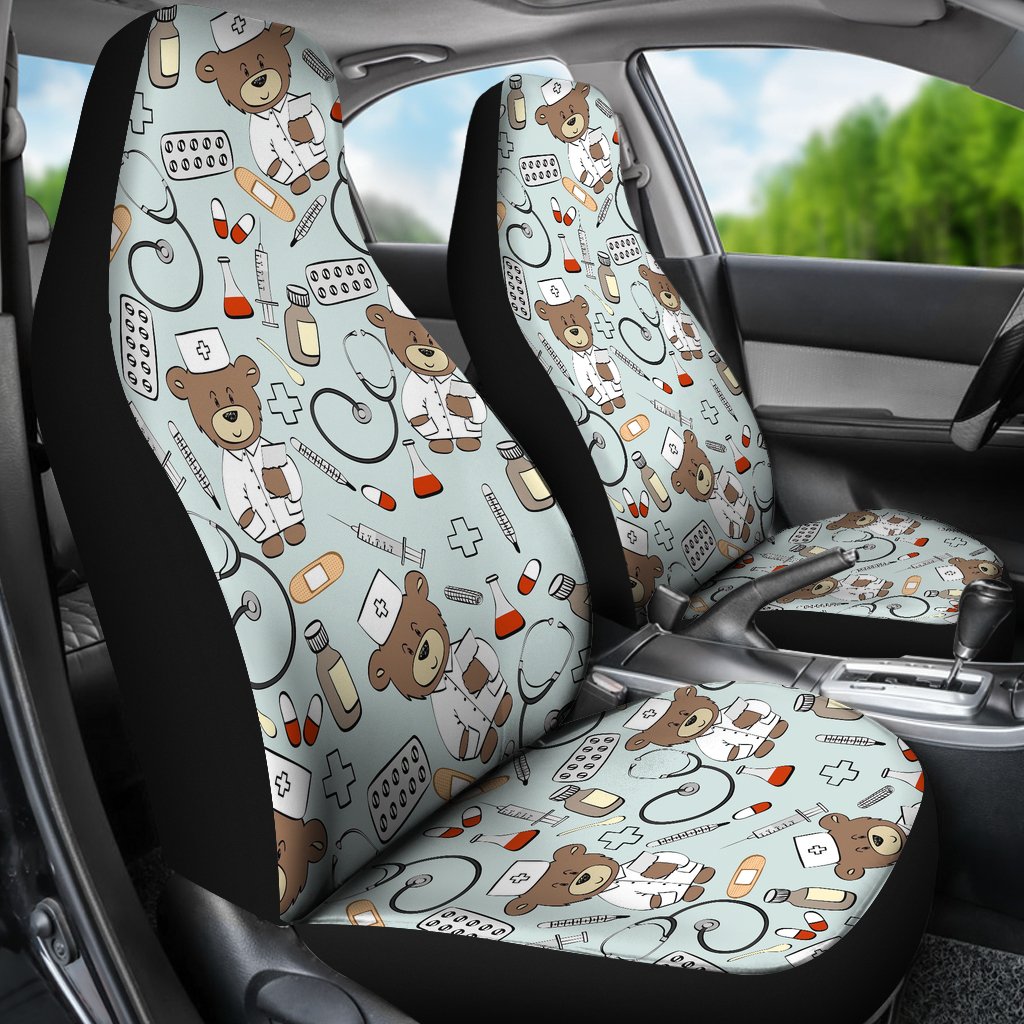 Teddy Bear Nurse Pattern Print Universal Fit Car Seat Covers-grizzshop