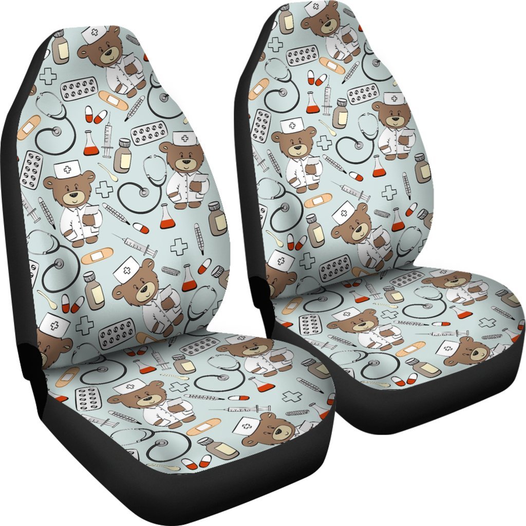 Teddy Bear Nurse Pattern Print Universal Fit Car Seat Covers-grizzshop