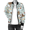 Teddy Bear Nurse Pattern Print Women Casual Bomber Jacket-grizzshop