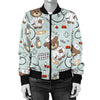 Teddy Bear Nurse Pattern Print Women Casual Bomber Jacket-grizzshop