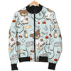 Teddy Bear Nurse Pattern Print Women Casual Bomber Jacket-grizzshop