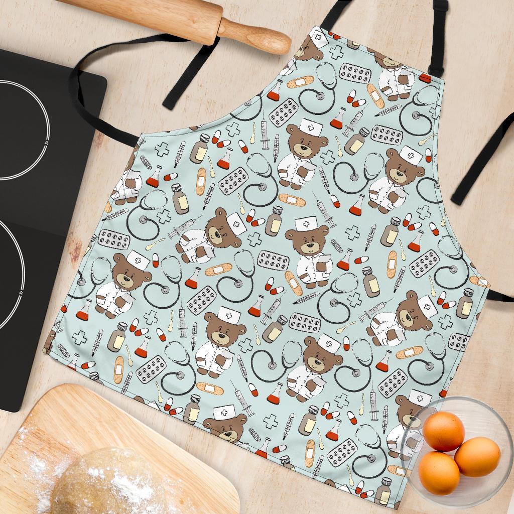 Teddy Bear Nurse Pattern Print Women's Apron-grizzshop