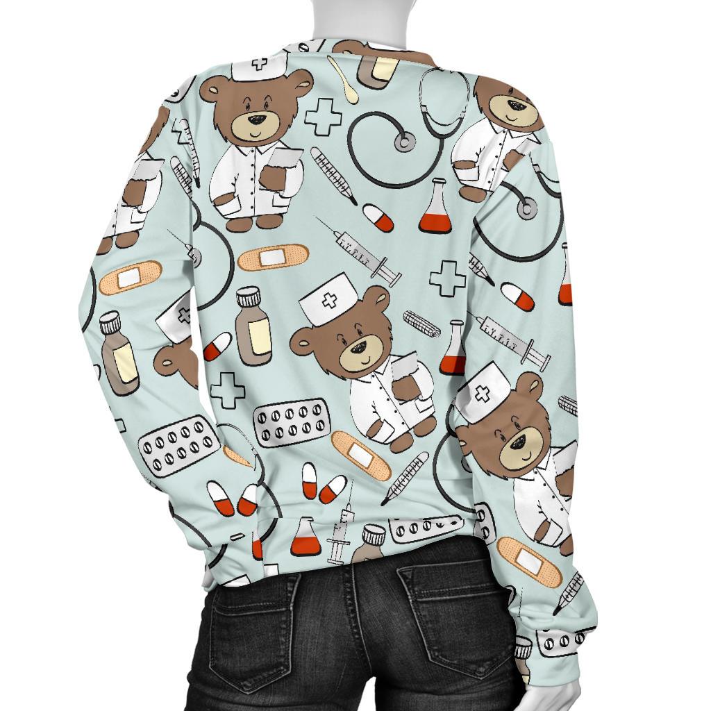 Teddy Bear Nurse Pattern Print Women's Sweatshirt-grizzshop