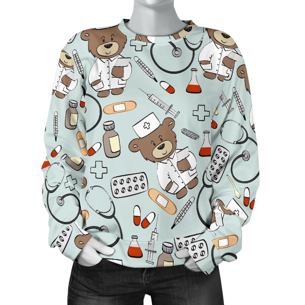 Teddy Bear Nurse Pattern Print Women's Sweatshirt-grizzshop