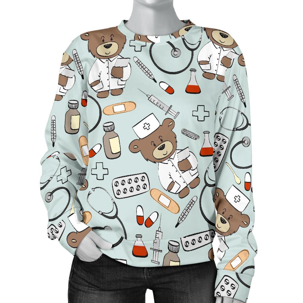 Teddy Bear Nurse Pattern Print Women's Sweatshirt-grizzshop