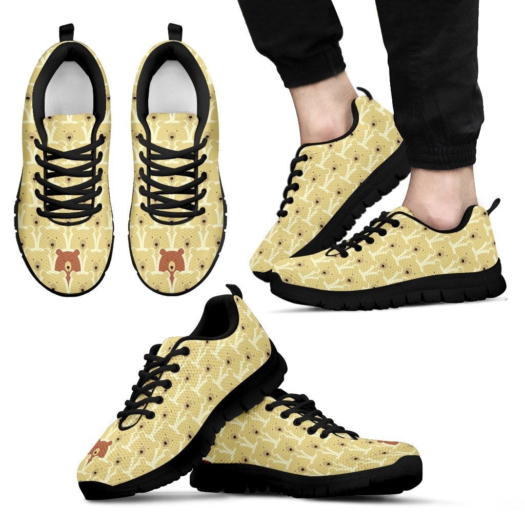 Teddy Bear Pattern Print Black Sneaker Shoes For Men Women-grizzshop