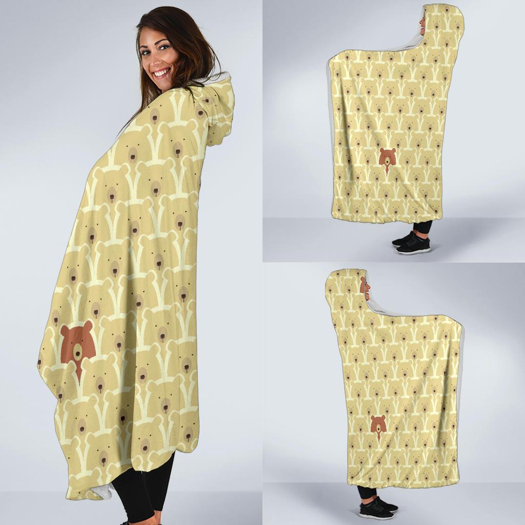 Teddy Bear Pattern Print Hooded Blanket-grizzshop