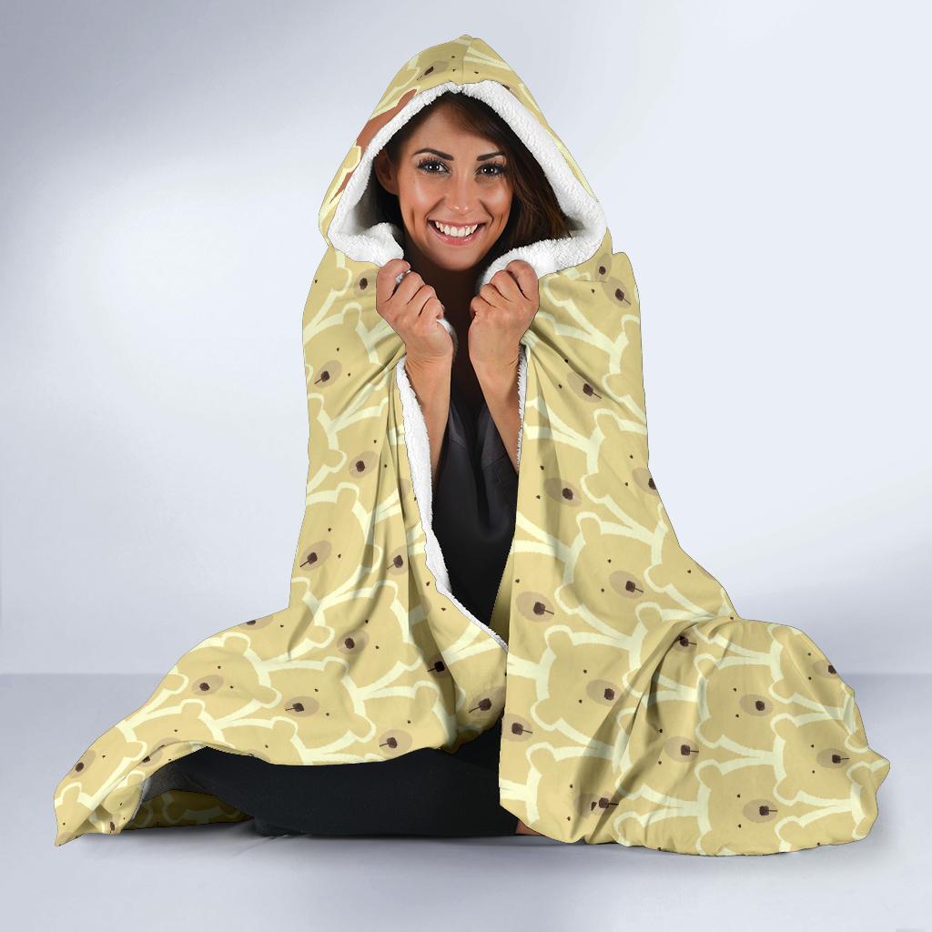 Teddy Bear Pattern Print Hooded Blanket-grizzshop