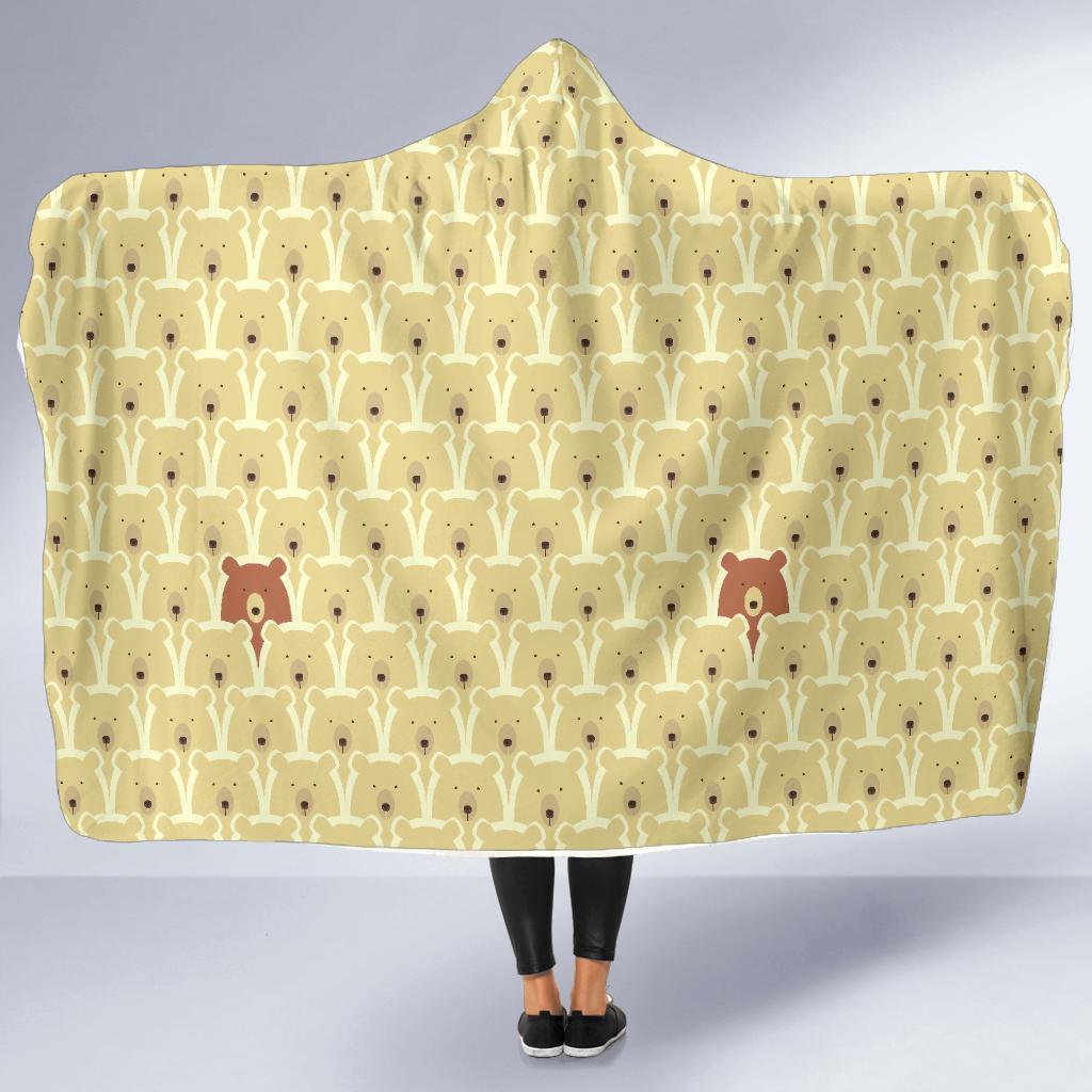 Teddy Bear Pattern Print Hooded Blanket-grizzshop