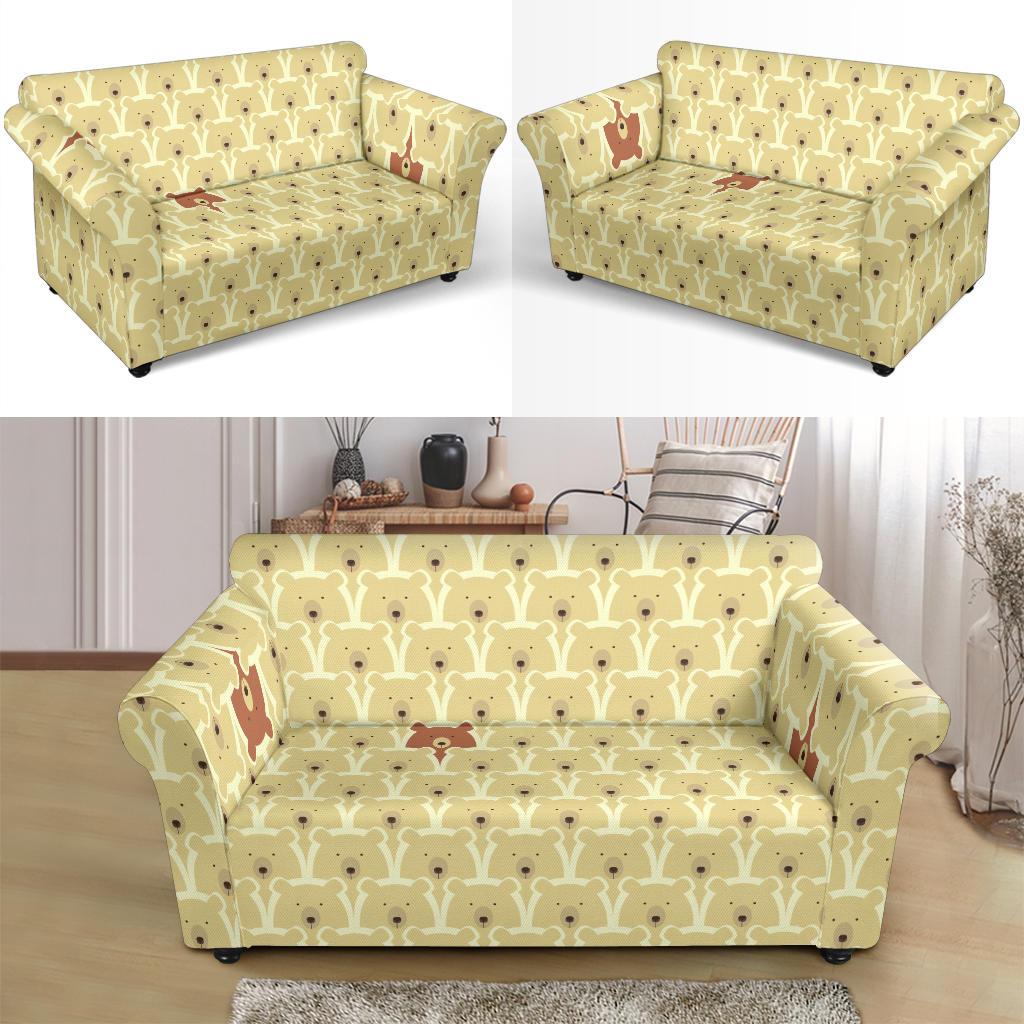 Teddy Bear Pattern Print Loveseat Cover-grizzshop