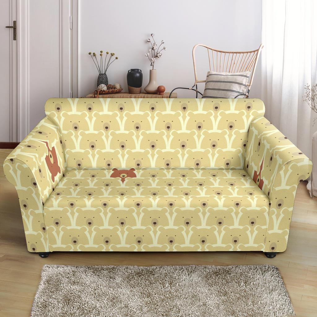 Teddy Bear Pattern Print Loveseat Cover-grizzshop