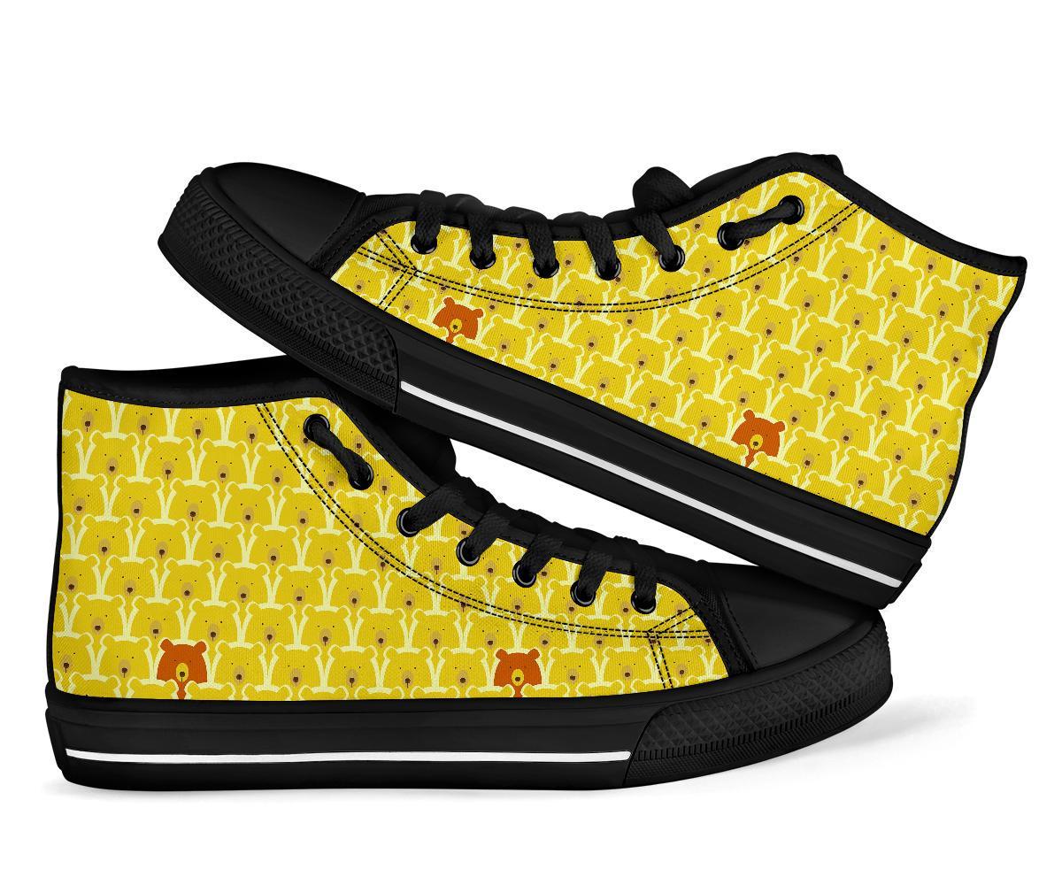 Teddy Bear Pattern Print Men Women's High Top Shoes-grizzshop